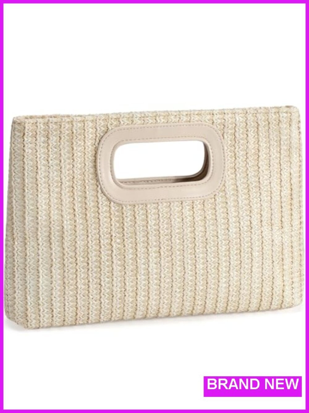 Faux Straw Woven Clutch Purse with Detachable Chain Strap for Beach Wedding